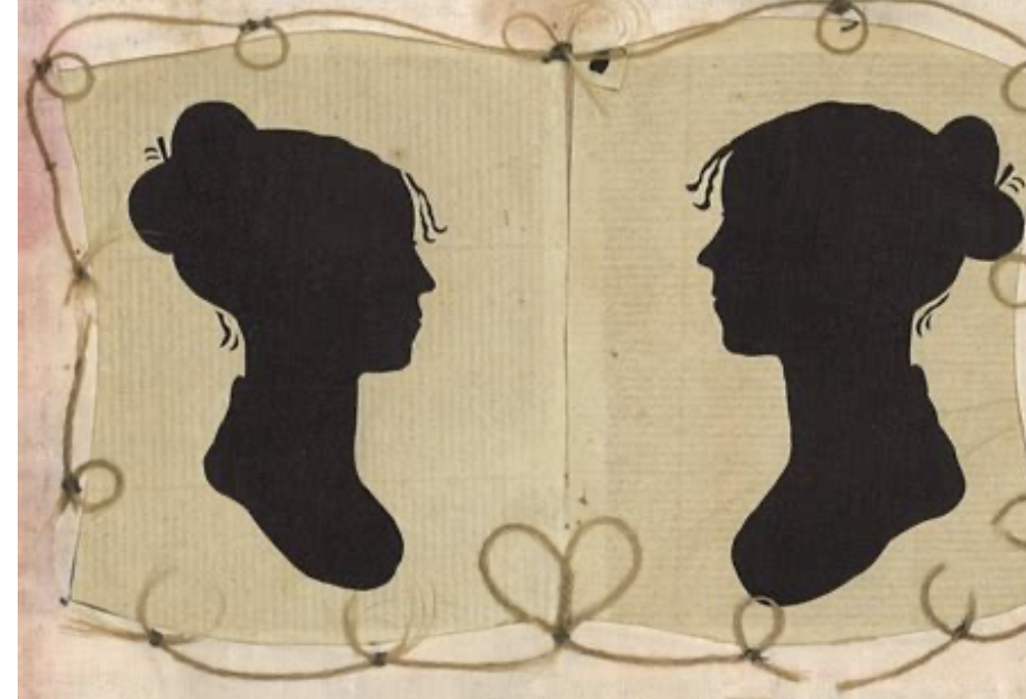 Double silhouette portrait of Sylvia Drake and Charity Bryant, Henry Sheldon Museum of Vermont History